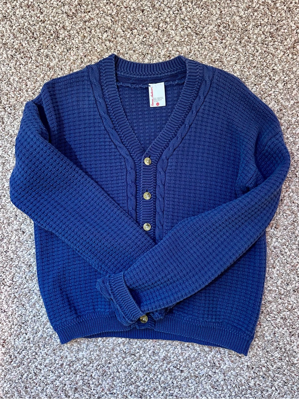 Vintage 1990s Hanna Andersson Navy Cotton Chunky Cardigan Childrens Size 12